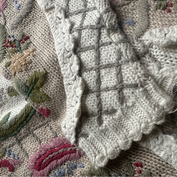 Vtg Hand Knit Embroidered Cardigan Sweater Women’s Large Twee Chunky Floral - Picture 7 of 16